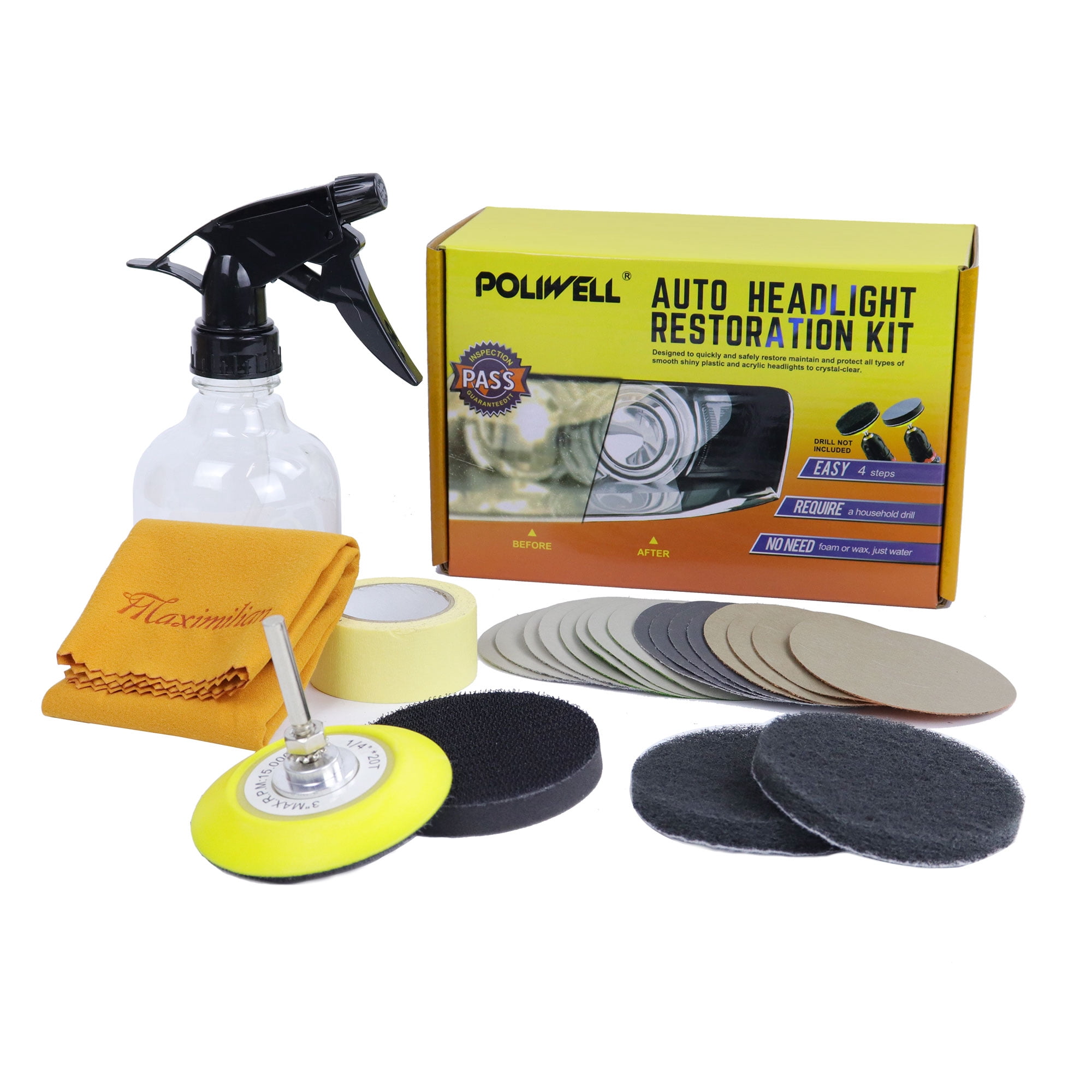 POLIWELL Car Headlights Restoration Kit, Car Headlights Lens Restore Cleaner, 24 Pack