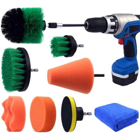 POLIWELL Multipurpose Drill Brush Scrubber Cleaning Set, Automotive Cleaners, 2 lbs, 9 Pieces Pack
