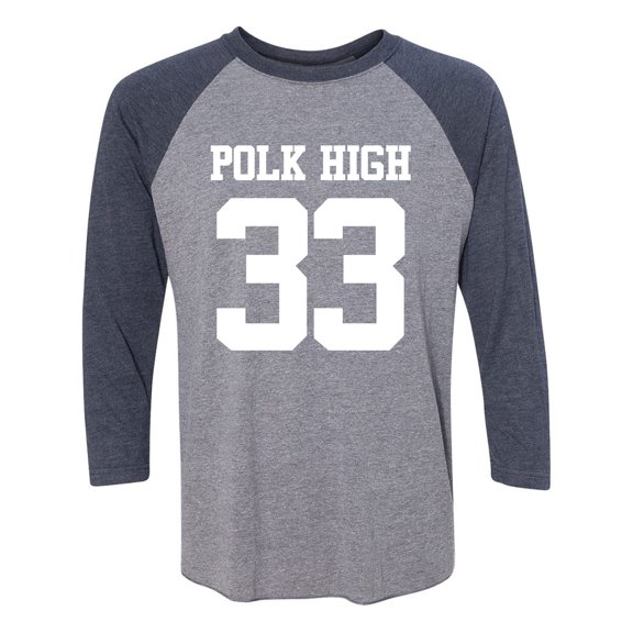 POLK HIGH #33 Unisex 3/4 Sleeve Baseball Raglan Tee