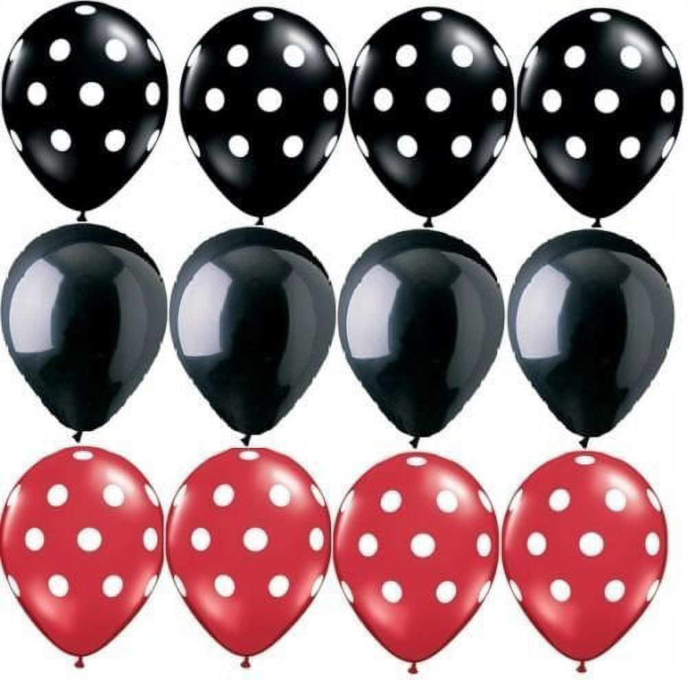 POLKA Dots BLACK RED Ladybug Dotted (12) 11 LATEX Helium Quality Party BALLOONS by LoonBalloon
