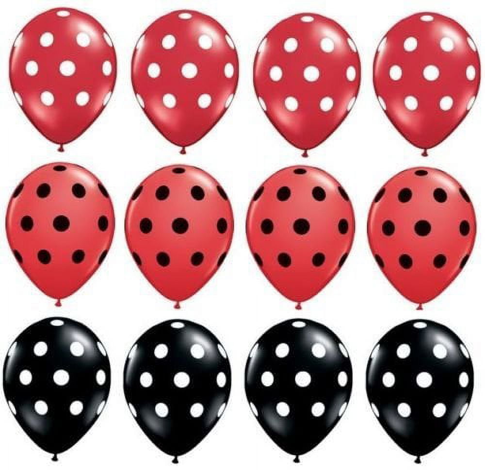 QUALATEX POLKA Dots BLACK RED Ladybug Minnie Mouse Dotted (12) 11" LATEX Party BALLOONS