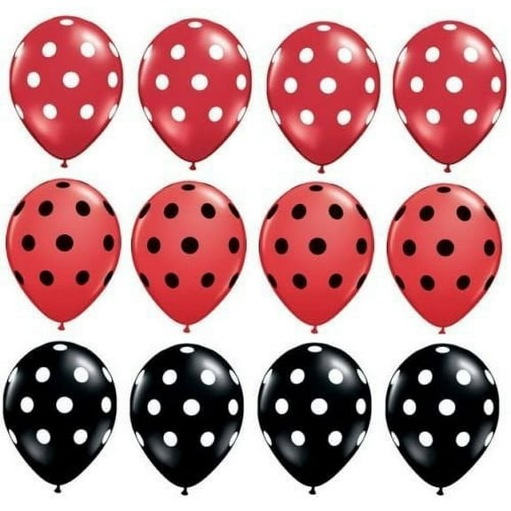 POLKA Dots BLACK RED Ladybug Minnie Mouse Dotted (12) 11" LATEX Party BALLOONS