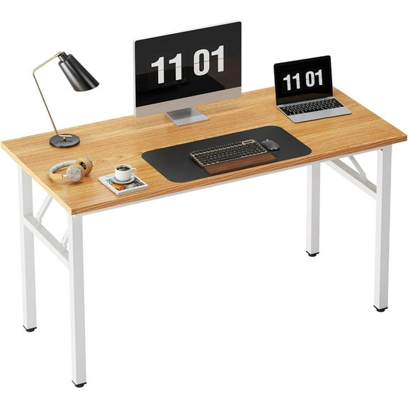 POLKP Folding Computer Desk - 31.5 Inch Foldable Office Writing Work Study Kids Student Teacher Home Bedroom Table,Teak & White