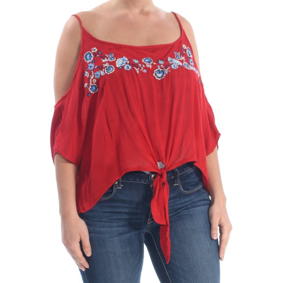 POLLY & ESTHER Womens White Embroidered Tie Floral Spaghetti Strap Party Top M