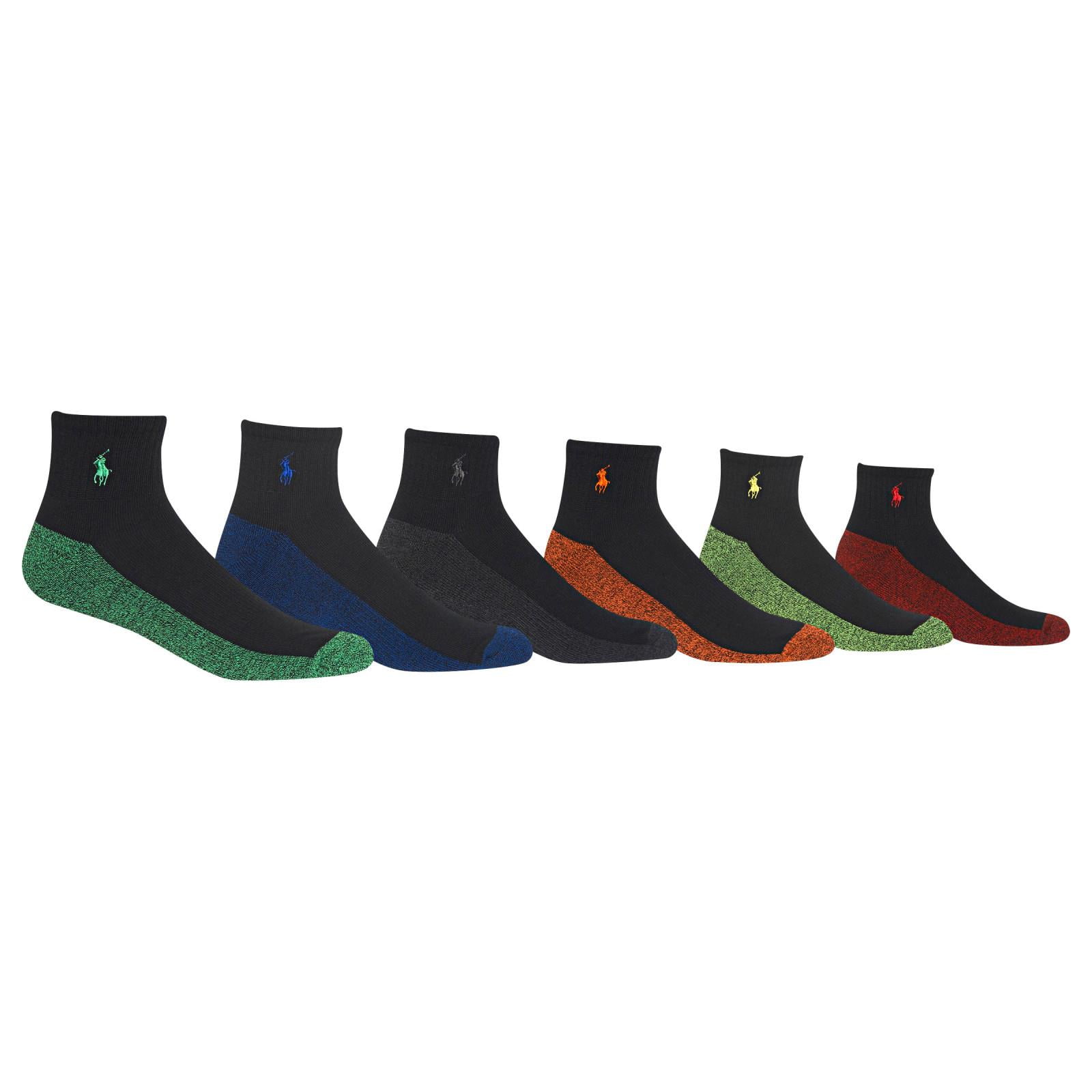 POLO RALPH LAUREN 6 Pack Men s Neon Contrast Marled Sole Quarter Socks