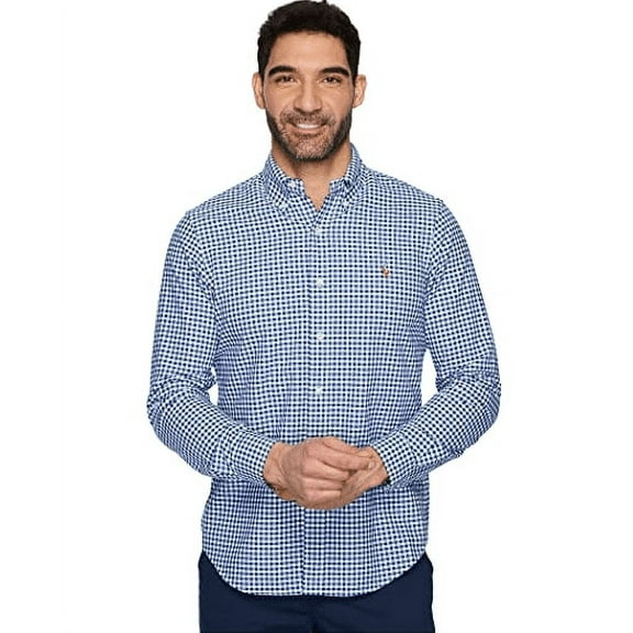 POLO RALPH LAUREN 710548535007: Men's Gingham Oxford Shirt, Blue/White