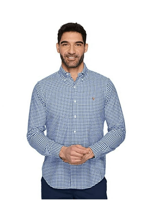 710548535007: Men's Gingham Oxford Shirt, Blue/White
