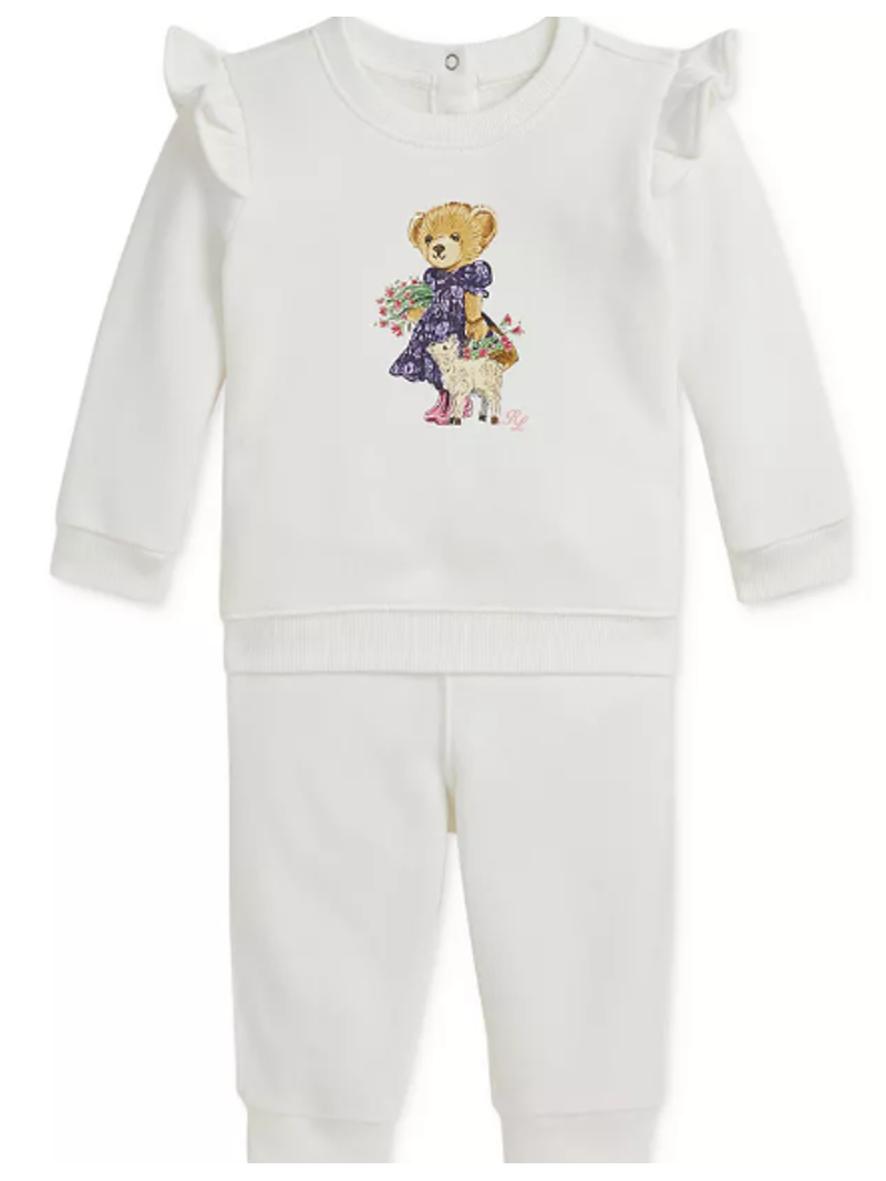 POLO RALPH LAUREN Baby Girl Fleece Polo Bear Sweatshirt Pant Set