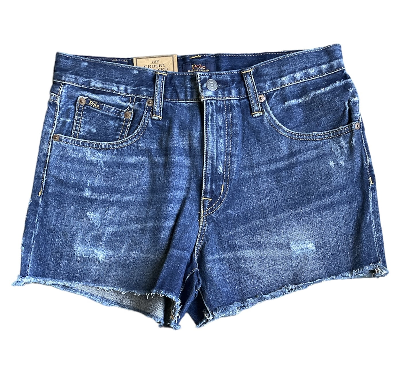 ショートパンツ RALPH LAUREN WOMEN Distressed-Hem Denim Shorts Blue POLO RALPH LAUREN Blue Women's Short Denim Crosby Relaxed