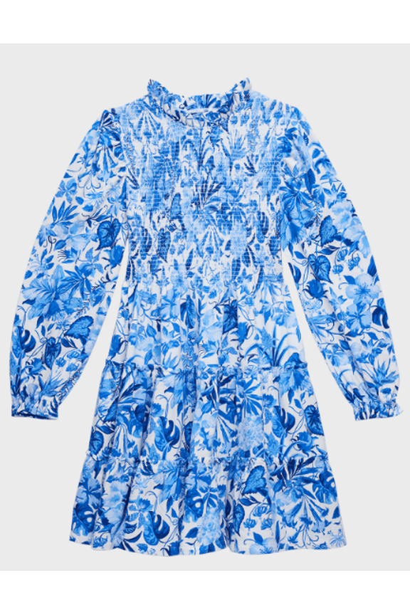 Girl's Smocked Floral Jersey Day Dress,M,(8-10)