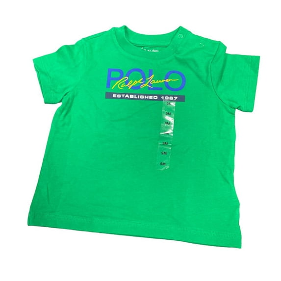 POLO RALPH LAUREN Green Boys Cotton Logo Printed S/S Tee Shirt, Size 6M, NWOT