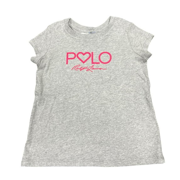POLO RALPH LAUREN Grey Girls Cotton Logo Polo Printed S/S Tee Shirt, Size 2/2T, NWOT