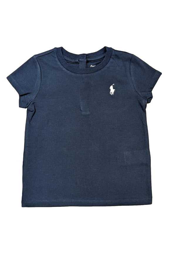 Little Girls Infant Crewneck T-Shirt (18 Months, Navy (White Pony))