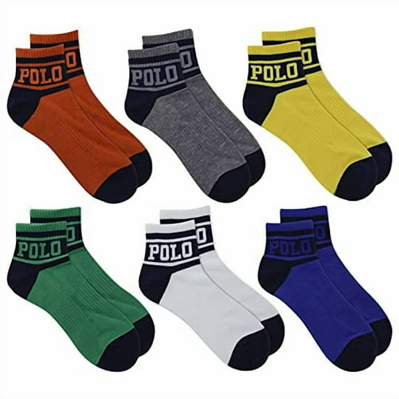 POLO RALPH LAUREN Men's 6-Pack POLO Bright Logo Quarter Sock, Assorted, 10-13