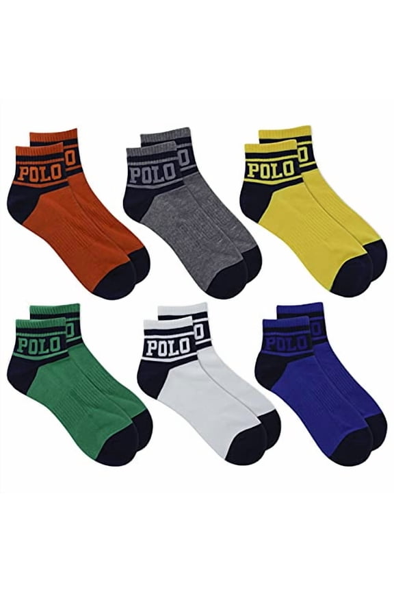 Men's 6-Pack POLO Bright Logo Quarter Sock, Assorted, 10-13