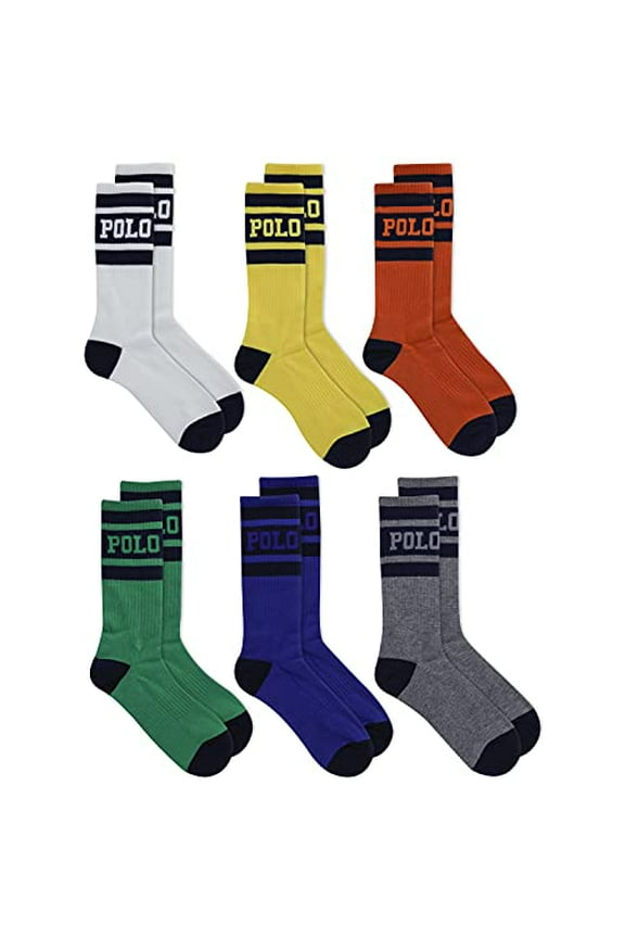 Men's 6-Pack Polo Bright Logo Crew Socks, Assorted, 10-13