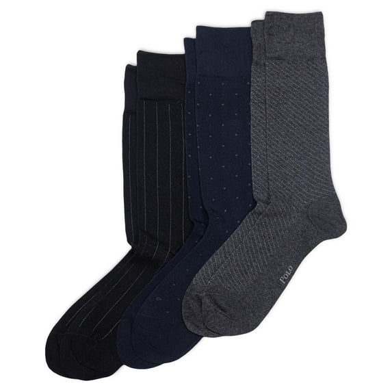 POLO RALPH LAUREN Men's Assorted Patterns Crew Sock 3 Pair Pack, Black Assorted, Mens Shoe Size 12-17