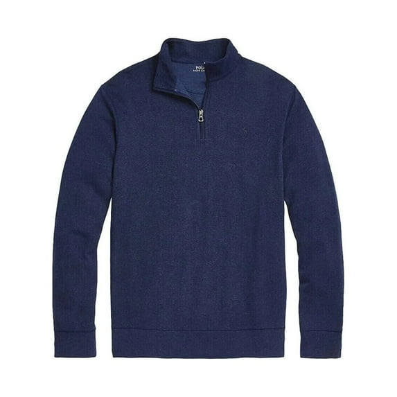 POLO RALPH LAUREN Men's Big & Tall Doubel Knit Jersey 1/2 Zip Pullover (Navy Heather, XLT, X-Large Tall)