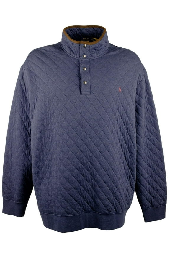 Men's Big & Tall Long Sleeve Quilt Double Knit Jersey Pullover SNvy 4XB