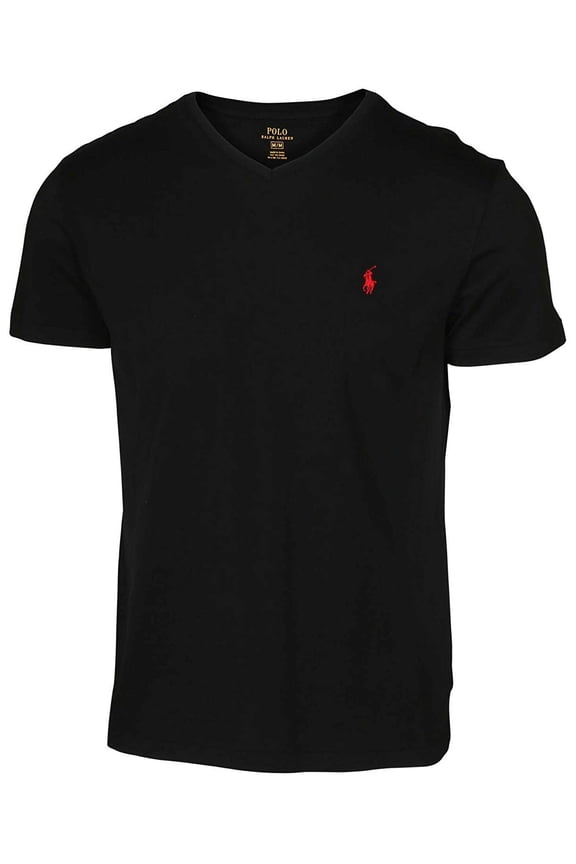 Men's Classic Fit V-Neck T-Shirt (Small, Black (Red Pony))