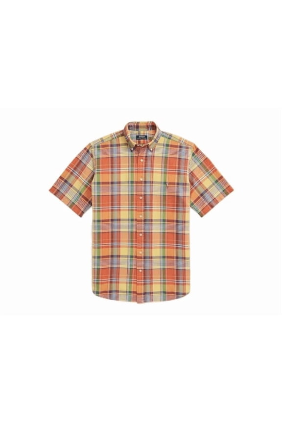 POLO RALPH LAUREN Men's Classic Oxford Short Sleeve Sport Shirt, Orange/Yellow, M