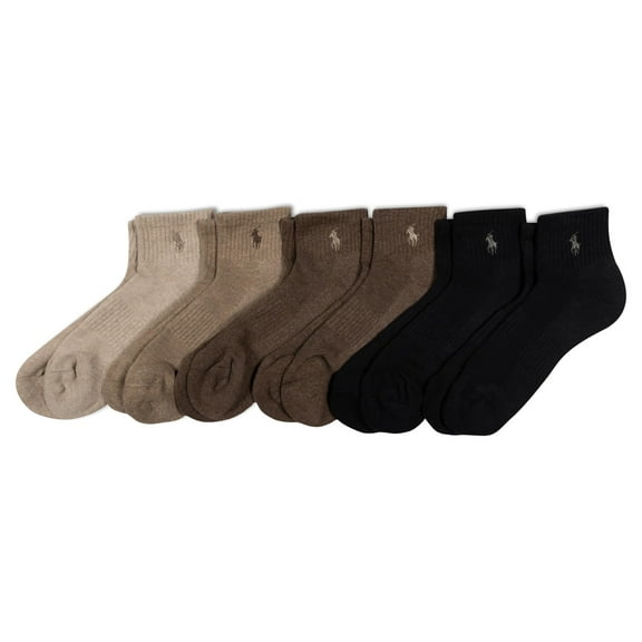 Polo Ralph Lauren Men's Athletic Performance Cotton Ankle Socks-6 Pair Pack-Breathable Mesh & Sport Moisture Wicking, Brown, 6-12.5