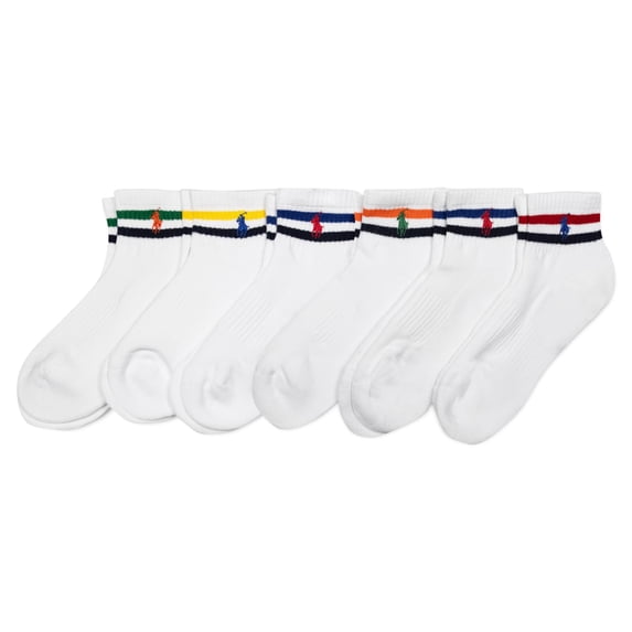 Polo Ralph Lauren Men's Athletic Performance Cotton Ankle Socks-6 Pair Pack-Breathable Mesh & Sport Moisture Wicking, White Stripes, 6-12.5