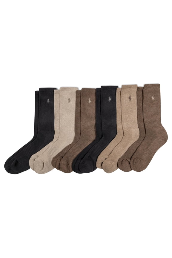 Men's Athletic Performance Cotton Crew Socks-6 Pair Pack-Breathable Mesh & Sport Moisture Wicking, Brown, 6-12.5
