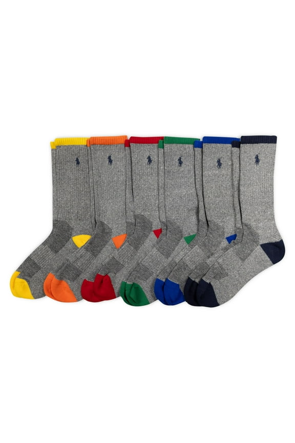 Men's Athletic Performance Cotton Crew Socks-6 Pair Pack-Breathable Mesh & Sport Moisture Wicking, Multicolor Tip, 6-12.5