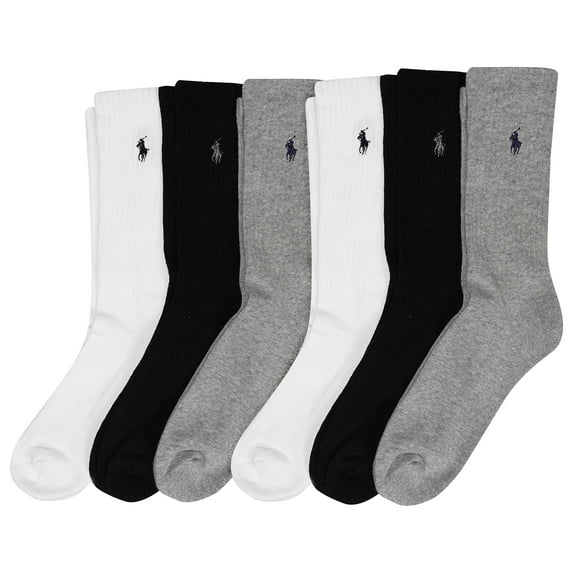 POLO RALPH LAUREN Men's Classic Sport Solid Socks 6 Pair Pack - Cushioned Cotton Comfort, Gray Heather Assorted, 6-12.5