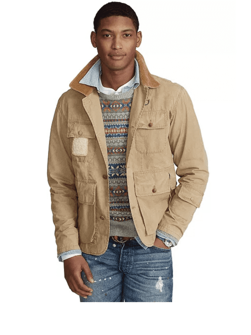 POLO RALPH LAUREN Men's KHAKI Shearling-Patch Wading Jacket, Size