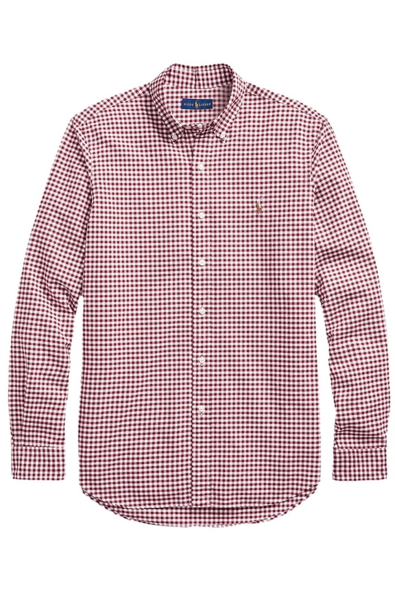 Men's Long Sleeve Oxford Button Down Shirt (XL, CheckeredWineWhite)