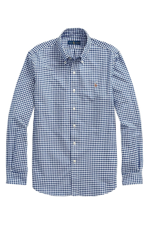 Men's Long Sleeve Oxford Button Down Shirt (XL, CheckrdNavyWhite)