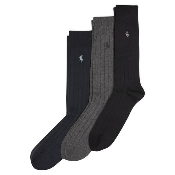 POLO RALPH LAUREN Men's Rib Crew Sock 3 Pair Pack, Black, Mens Shoe Size 12-17