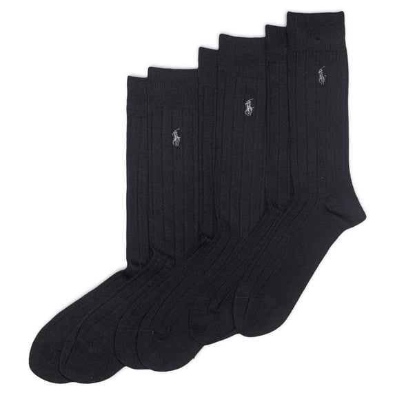 POLO RALPH LAUREN Men's Rib Crew Sock 3 Pair Pack, Black, Mens Shoe Size 6-12