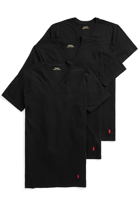 Men's Slim Fit Cotton V-Neck Undershirt 3-Pack Black SM