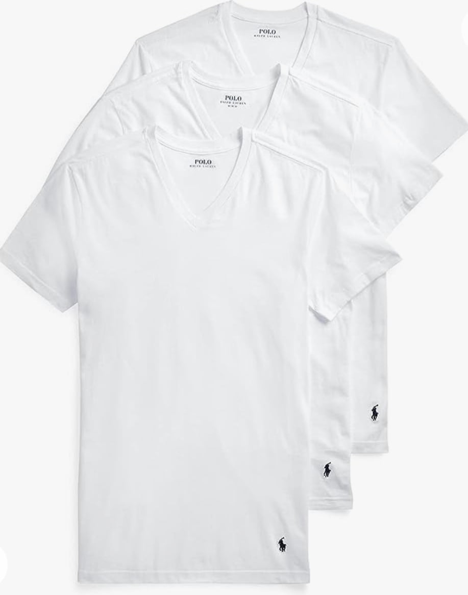 POLO RALPH LAUREN Men's Slim Fit Cotton VNeck Undershirt 3Pack White SM