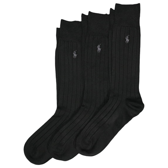 Polo Ralph Lauren Men's Super Soft Ribbed Dress Crew Sock 3 Pack, Black, Men's Shoe Size: 6-12.5, Black, 6-12.5