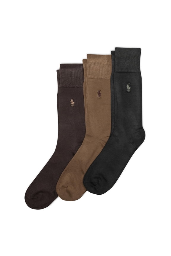 Men's Supersoft Flat Crew Socks (3 Pairs), Brown, 12-17