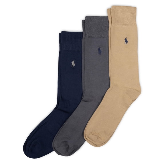 Polo Ralph Lauren Men's Supersoft Flat Crew Socks (3 Pairs), Khaki, 6-12.5