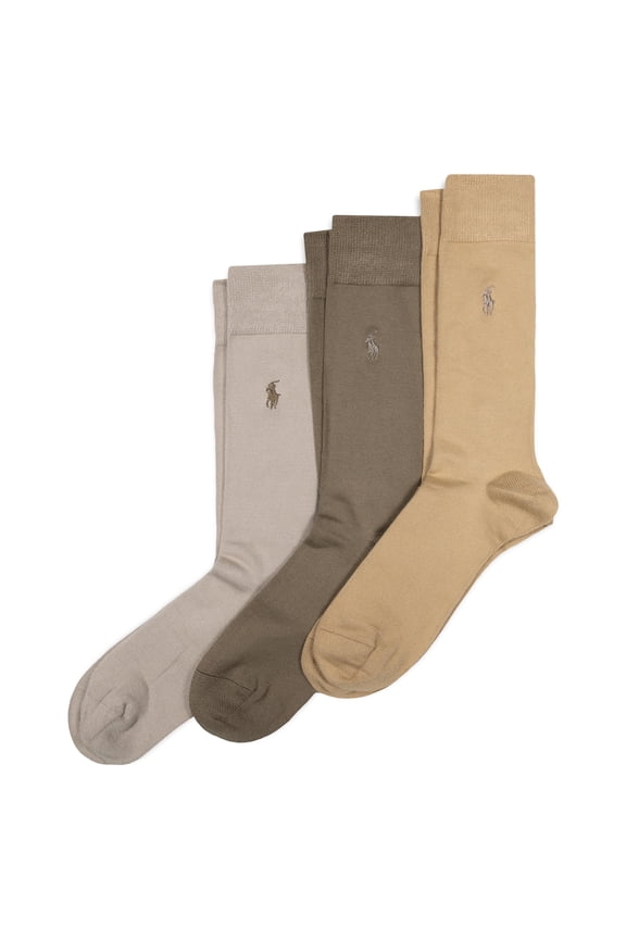 Men's Supersoft Flat Crew Socks (3 Pairs), Khaki Assorted, 6-12.5