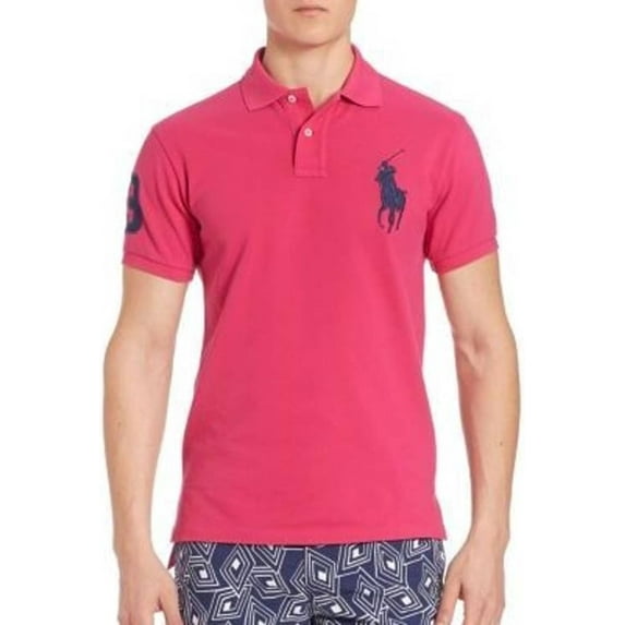 POLO RALPH LAUREN Mens Big & Tall Classic Fit Short Sleeve Big Pony Mesh Polo (2XLT, Polo Pink)