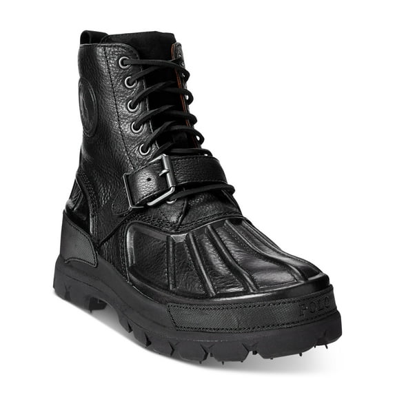 POLO RALPH LAUREN Mens Black Lug Sole Buckle Accent Oslo Round Toe Wedge Lace-Up Leather Boots Shoes 9 D