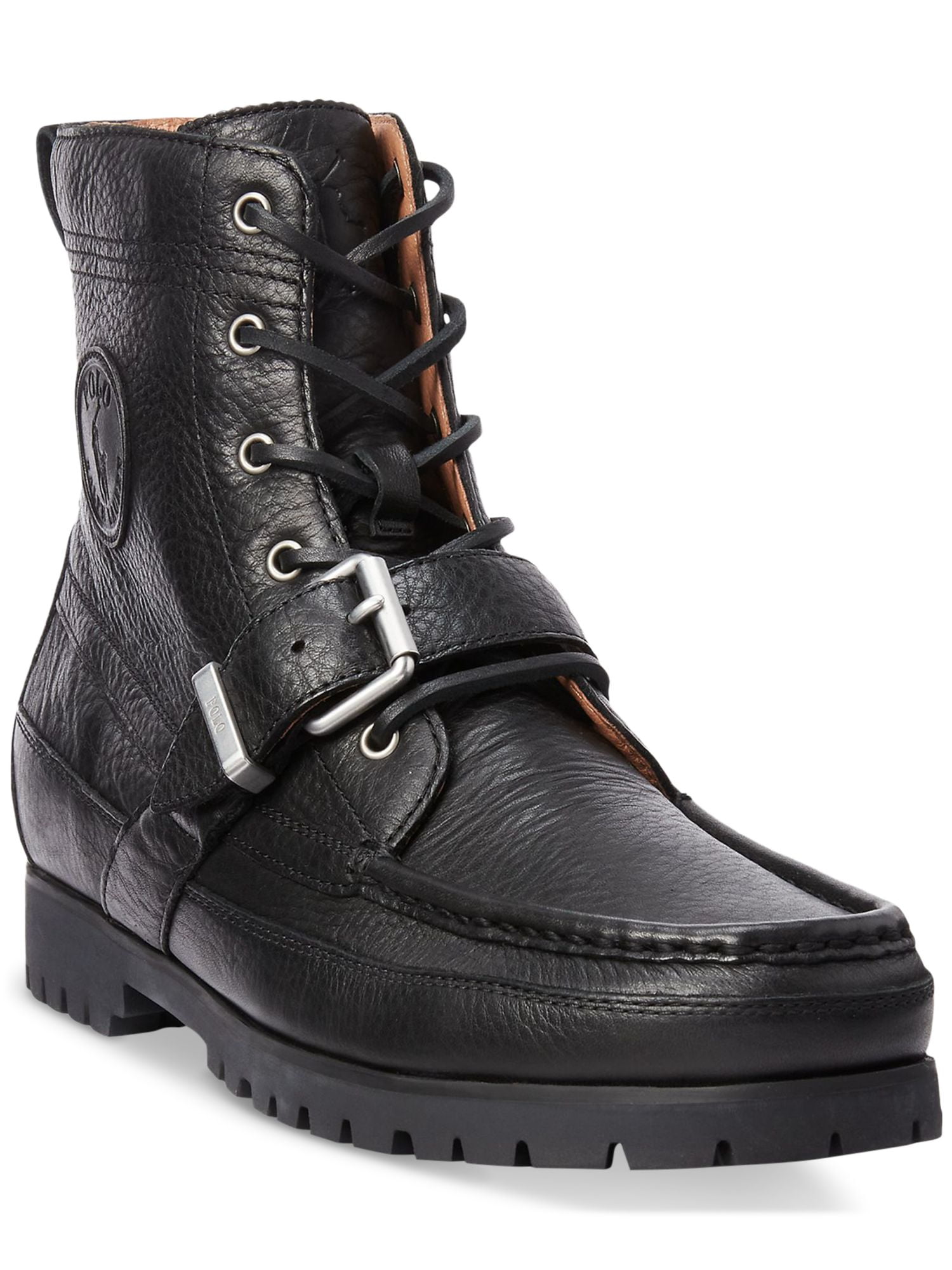 POLO RALPH LAUREN Mens Black Lug Sole Buckle Accent Ranger Round Toe Block Heel Lace Up Boots Shoes 8.5 D Walmart