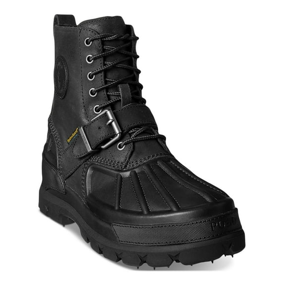 POLO RALPH LAUREN Mens Black Pull Tab Waterproof Padded Buckle Accent Lug Sole Oslo Round Toe Platform Lace-Up Leather Boots 10.5 D