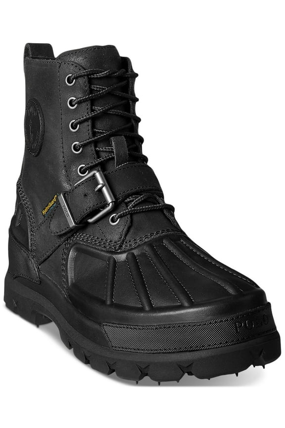 Mens Black Pull Tab Waterproof Padded Buckle Accent Lug Sole Oslo Round Toe Platform Lace-Up Leather Boots Shoes 9 D