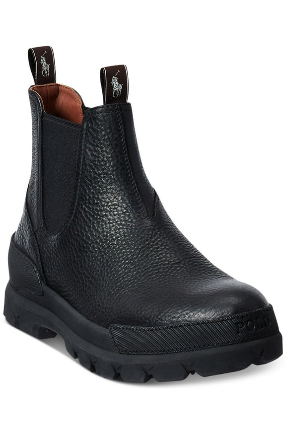 Mens Black Pull Tabs Cushioned Lug Sole Goring Oslo Round Toe Block Heel Leather Chelsea 11.5 D