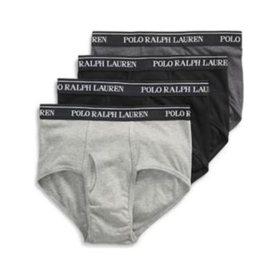 POLO RALPH LAUREN Mens Classic Fit Cotton 4-pack Briefs, Andover Heather/Polo Black, Madison Heather/Polo Black, Polo Black/Red, Small US