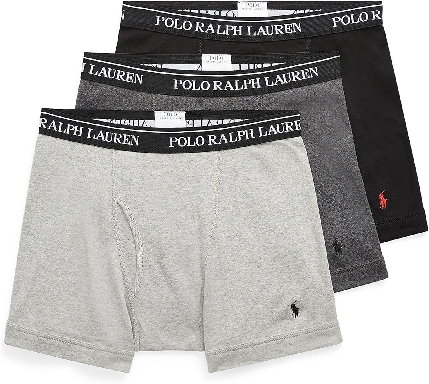 POLO RALPH LAUREN Mens Classic Fit Cotton Briefs, Trunks & Long Leg Available, 3-pack Boxer Grey XXL