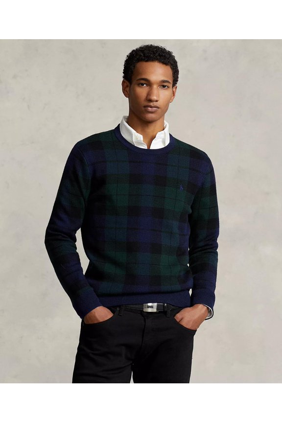 Mens Plaid Washable Wool Sweater